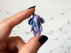 Miniature Elephant BJD baby doll toy, dollhouse nursery cotton felt animal snuggle play. Barb Blyth 1.5 inch diorama roo