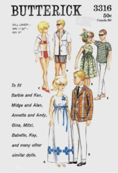 PDF Barbie Dolls 11-1/2" and Ken Dolls 12" Vintage Sewing Pattern