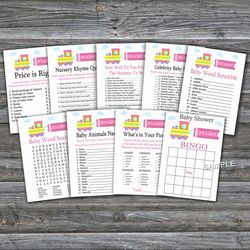 It's a girl baby shower games bundle,Toy Train Baby Shower games package,Fun Baby Shower Games,9 Printable Games-225