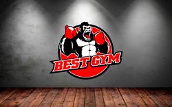 Best Gym, Ferocious Gorilla, Workout, Kickboxing, Boxing, Wall Sticker Vinyl Decal Mural Art Decor Full Color