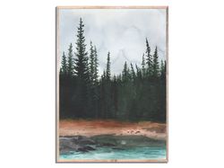 Fall Forest Art Print Autumn Landscape Watercolor Painting Pine Trees Wall Art Foggy Forest Poster
