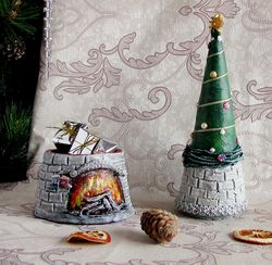Christmas tree box, candy box, fireplace, hearth box, Christmas decor, Trinkets box, Christmas ornament, New Year gift