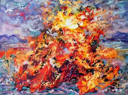 Volcano Hawaii Art Original Oil Painting Landscape Lava Mountain Artist Svinar Oksana