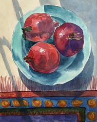 Pomegranate Painting Original Artwork Fruit Art