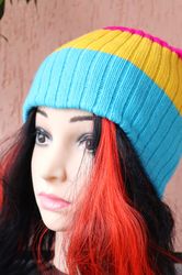 pansexual pride hat,lgbt knitted hat,hand knit hat,pansexual pride hat, gift,pan pride,pink yellow blue hat, pride pan