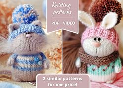 Bunny and cat knitting patterns, amigurumi bunny and cat, knitted cat, knitted bunny, toy pattern pdf, knitted animals