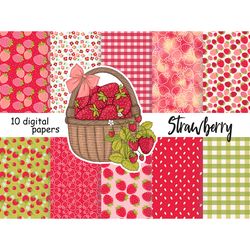 strawberry digital paper | fruits pattern bundle