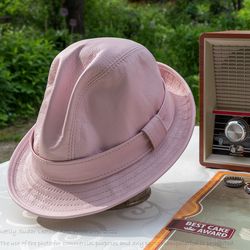 READY TO SHIP - Fedora Leather Hat Candice / pink fedora 56 cm / Mickey O'Neil hat / Snatch