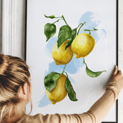 Lemons watercolor art digital poster for printing