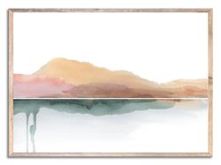 Sunset Mountain Art Print Mountain Lake Watercolor Painting Minimalist Abstract Landscape Art Terracotta and Sage Green
