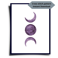 Moon Phases cross stitch pattern, Moon and Stars cross stitch pattern, Lunar embroidery, Instant download, Digital PDF
