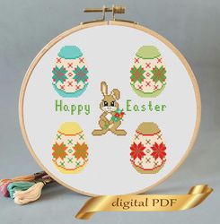 Easter sampler pattern pdf cross stitch, Easy embroidery DIY, small pattern egg and rabbit