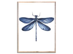 Dragonfly Wall Art Blue Dragonfly Art Print Beautiful Insect Watercolor Painting Minimalist Dark Blue Insect Wall Decor