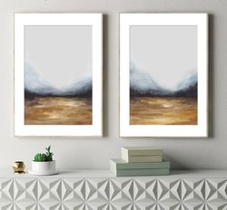 Smoky Landscape Art Print Set of 2 Abstract Watercolor Landscape Misty Forest Watercolor Painting Wall Decor