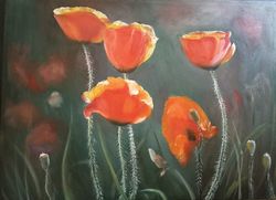 poppies in oil on canvas flowers