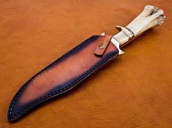 Hunting Knife, Damascus Steel Hunting Knife With Bone, Brass & Sheath/ Wedding gift _Best Gift Item, Christmas day gift,