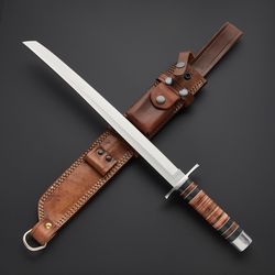 modern small sword, DEIMOS STACKED LEATHER SHORT TANTO SWORD, hand forged sword for man, custom sword for wedding