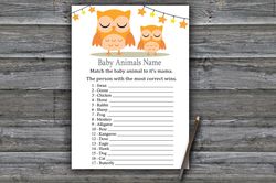 Sleeping Owl Baby animals name game card,Owl Baby shower games printable,Fun Baby Shower Activity,Instant Download-366
