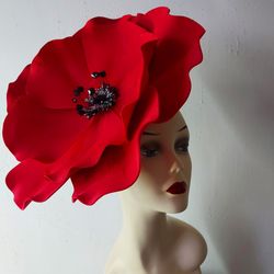 Large poppy Fascinator Kentucky Derby Hat, Flower headband, Tea Party Hat, Royal Ascot Hat, Festival hat, Derby 2024