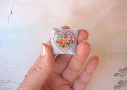 1/12 scale miniature dollhouse pillow embroidery kit for Valentine's Day