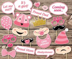 Baby shower party props, Baby party, Gender reveal, Party masks, decoration, Baby girl