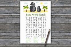 Gorilla Baby shower word search game card,Jungle Baby shower games printable,Fun Baby Shower Activity-343