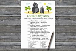 Gorilla Celebrity baby name game card,Jungle Baby shower games printable,Fun Baby Shower Activity,Instant Download-343