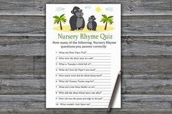 Gorilla Nursery rhyme quiz baby shower game card,Jungle Baby shower games printable,Fun Baby Shower Activity-343