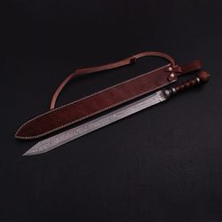 custom hunting swords damascus steel dagger handmade swords with leather sheath hand forged swords mk3925m