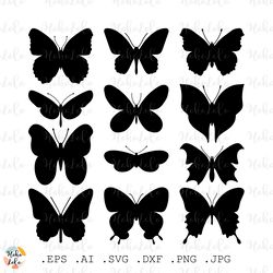 Butterfly Svg Silhouette Cutting Cricut files Stencil Templates Dxf Wall Stickers