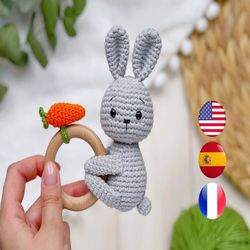 crochet pattern baby rattle bunny, amigurumi bunny rattle pdf, crochet toy forest animals, amigurumi animal pattern, ami