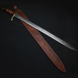 custom hunting swords damascus steel dagger handmade swords with leather sheath hand forged swords mk4044m