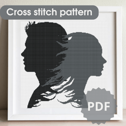 Cross stitch pattern / He and she / Simple cross stitch pattern / Beginner embroidery chart PDF