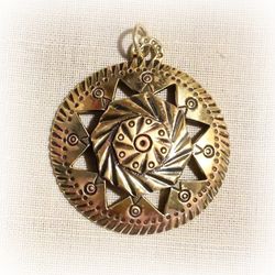 Sun symbol brass necklace pendant,Vintage Brass pendant,ukraine sun medallion,ukrainian jewelry,ukrainian sun symbol