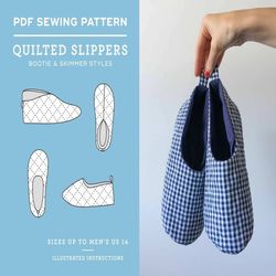 PDF Quilted Slippers pattern | Instant Download Instruction E-book | DIY | pattern tutorial | 11 Sizes (up to US Men's