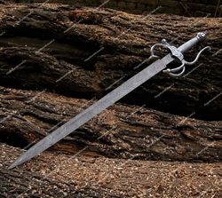 Handmade Damascus Steel Medieval / Rapier Sword With Leather Sheath, best anniversary gift for him MASTER swords, gift f