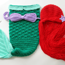 CROCHET PATTERN - Mermaid Tail, Wig and Top Outfit | Ariel Photo Prop | Crochet Halloween Costume | Sizes 0-12 months
