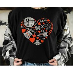 Retro 90s Star Wars Valentine's Day Heart Galaxy T-Shirt, Disney Valentine Couples Matching Tee, Magic Kingdom Disneylan