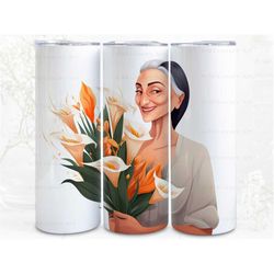 Lady with Flowers Digital Art, Sublimation, 300dpi Straight Skinny 20 oz Tumbler Wrap, Fabrics, Wall Canvas, POD, Instan