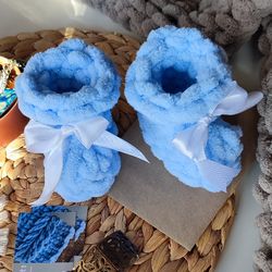 Newborn baby booties baby shower gift for boy plush socks knitted boots