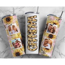 GRANDMA Tumbler Wrap PNG Sunflower Pink Cheetah Print for Photos Tumbler Design Add Pictures Seamless Country Sublimatio