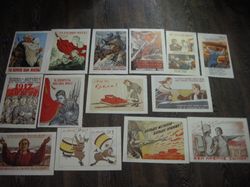 Set of 14 Vintage Russian Soviet World War Two WW2 Propaganda Poster USSR
