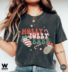 Christmas Holly Jolly Babe Shirt, Comfort Colors, Retro Christmas T-shirt, Retro Xmas Holiday Apparel, Vintage Christmas
