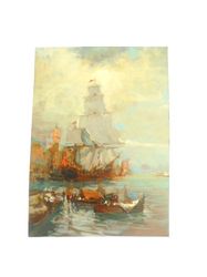 Furlanetto Venice oil painting on copper sailing ship in Grand Canal 1910s hand painted Italy Venezia Original Manlio Fu