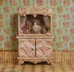 Puppet theater. Ancient puppet theatre. Dolls house miniature. For doll House