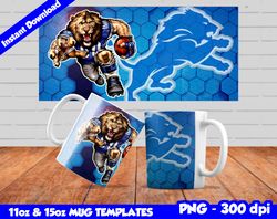 Lions Mug Design Png, Sublimate Mug Templates, Lions Mug Wrap, Sublimate Football Design PNG, Instant Download