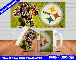 Steelers Mug Design Png, Sublimate Mug Templates, Steelers Mug Wrap, Sublimate Football Design PNG, Instant Download