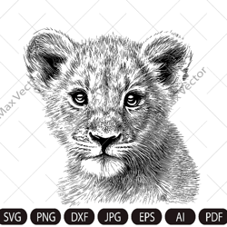 Lion cub face svg, Baby Lion svg, Nursery Decor, Safari African Animals, Lion Cub, Nursery Wall Art, Kids Printable Art