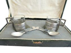 Lea & Clark silver coffee set cups and spoons Birmingham George IV Original from 1820s England Antique silver In gift bo