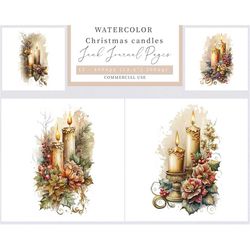 Christmas floral candles, JPG,  Watercolor Christmas candle, Christmas, Christmas candles, Junk journal,